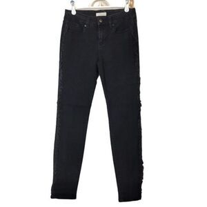 Elan Jeans Black Fringe Sides Washed Black Denim Womens Size S Measures 27x28.5